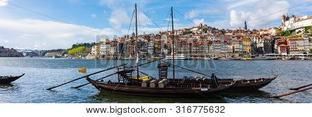 Boats With Porto Wine In Porto, Portugal. Douro River