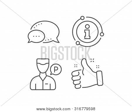 Valet Servant Line Icon. Chat Bubble, Info Sign Elements. Parking Person Sign. Transport Park Servic