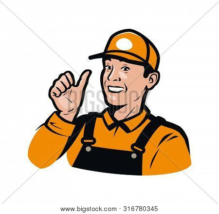 Funny Farmer. Farm, Agriculture, Farming Logo Or Label. Vector Illustration