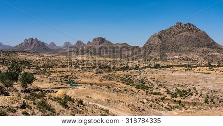 Landscape In Gheralta In Tigray, Northern Ethiopia, Africa. Trip From Axum To Gheralta