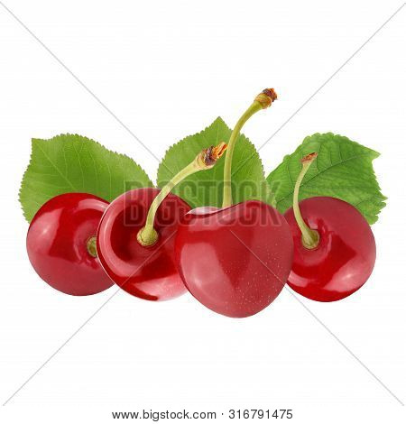 Fresh Red Cerries Isolated On White Background