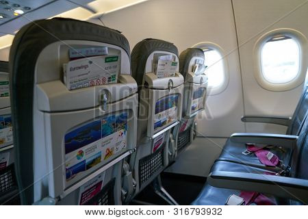 COLOGNE, GERMANY - CIRCA OCTOBER, 2018: interior shot of Germanwings aircraft.