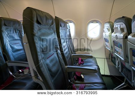 COLOGNE, GERMANY - CIRCA OCTOBER, 2018: interior shot of Germanwings aircraft.