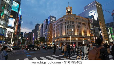 Tokyo, Japan 30 June 2019: Ginza district in Tokyo city