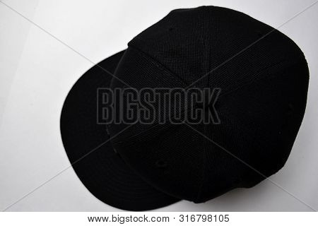 Close Up Baseball Snap Back Cap Color Black Isolated On A White Background