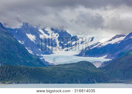 Whittier Glacier above the Town of Whittier in Prince William Sound of Alaska