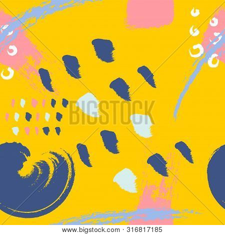 Yellow Brush Stokes Seamless Pattern Vector Background. Abstract Ornament.