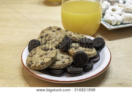Rich, But A Lot Of Sugar On This Table Of Sweets And Natural Orange Juice