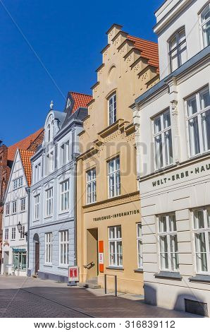 Wismar, Germany - April 19, 2019: Street With Old Houses In Historic City Wismar, Germany