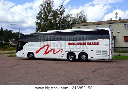Lesjofors, Sweden - August 7, 2019: Molkom Buss Ab Touring Car Parked By The Side Of The Road.
