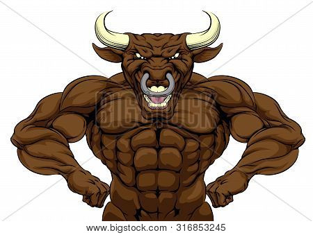 Cartoon Tough Mean Strong Bull Sports Mascot