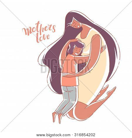 African American Mother Hugs Son. Mothers Love. Hand Drawn Style Vector Design Illustrations.