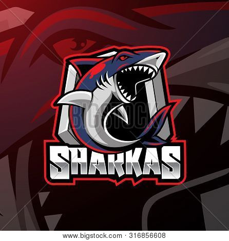 Shark Sport Mascot Logo Design With Text