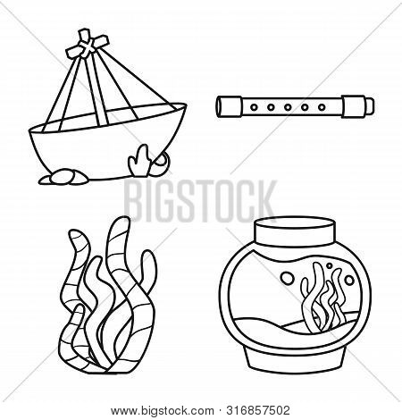 Vector Design Of Fishbowl And Accessory Sign. Set Of Fishbowl And Care Stock Symbol For Web.