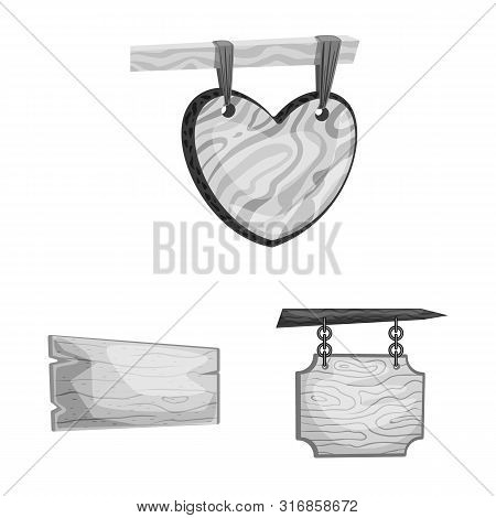 Vector Design Of Signboard And Wood Logo. Set Of Signboard And Tree Vector Icon For Stock.