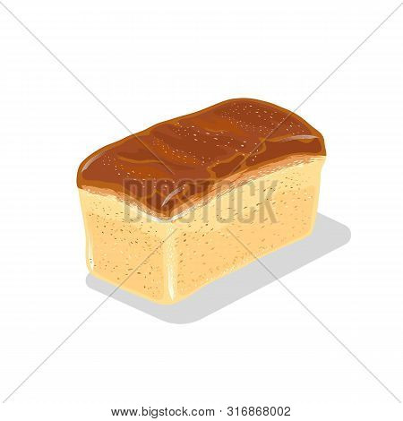 Loaf Of Wheaten White Bread With Crackling Crust. Baked Product From Flour. Staple Food. Vector Cart