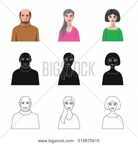 Vector Design Of Hairstyle And Profession Symbol. Set Of Hairstyle And Character Vector Icon For Sto