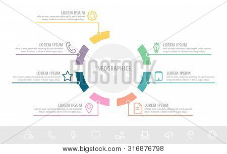 Unique Vector Infographic Flat Template Circles With Seven Sectors, Labels. Business Concept With 7