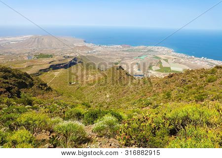 Panoramic View Of Southern Coast Of Tenerife From Macizo De Adeje Mountain Range.