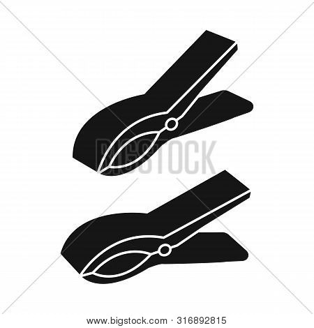 Vector Illustration Of Clothespeg And Plastic Symbol. Set Of Clothespeg And Pin Stock Symbol For Web