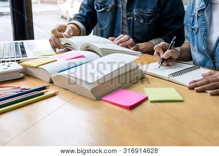 Education, Teaching, Learning, Technology And People Concept. Two High School Students Or Classmates