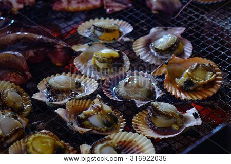 Grilled Seafood At Japanese Restaurant