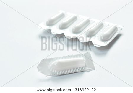 Corticosteroid Cream For Hemorrhoid Therapy Used By Insert In Bottom Hole Packing On White Backgroun