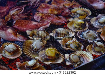 Grilled Seafood At Japanese Restaurant