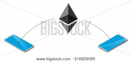 Ethereum Sign Is Transmitted From Smartphone To Smartphone. Isometry. Message Transmission