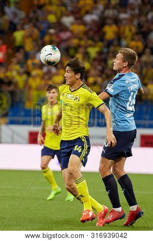 Rostov-on-don, Russia - August 12, 2019: Eldor Shomurodov Of Fc Rostov Controls The Ball During The 