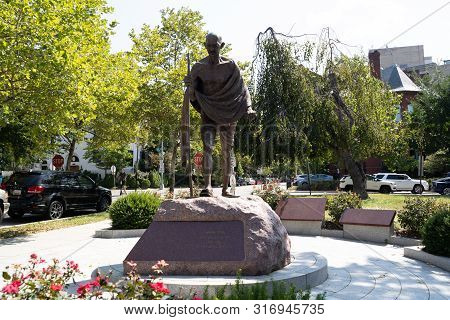 Washington, Dc - August 8, 2019: Large Mahatma Mohandas Gandhi Statue Located Outside Of The India E