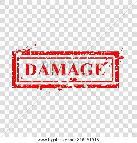 Grungy Vector Red Rubber Stamp, Damage At Transparent Effect Background.