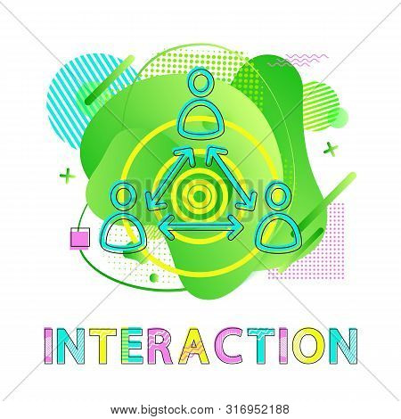 Co-working Or Interaction Symbol, Human And Arrows Vector. Abstract Liquid Backdrop, Teamwork And Co