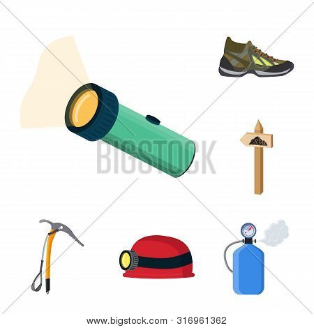 Vector Design Of Mountaineering And Peak Symbol. Collection Of Mountaineering And Camp Vector Icon F