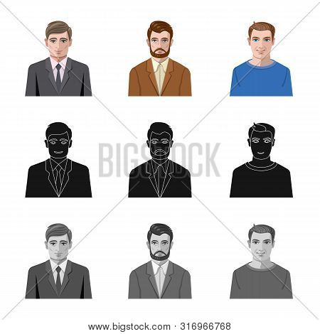 Vector Design Of Hairstyle And Profession Symbol. Set Of Hairstyle And Character Vector Icon For Sto