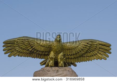 Anapa, Russia - May 10, 2019: Close-up Of Stella Monument Soaring Eagle With The Word Beginning Of T