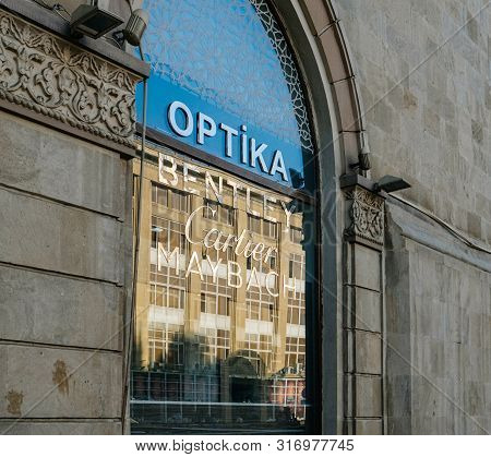 Baku, Azerbaijan - May 2, 2019: Official Dealer Optika Eyewear Optician Center Selling Luxury Frames