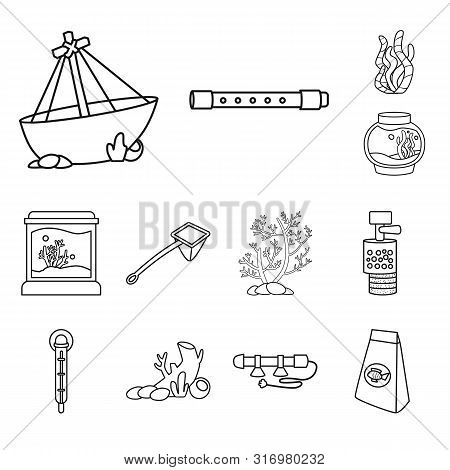 Vector Illustration Of Fishbowl And Accessory Sign. Set Of Fishbowl And Care Stock Symbol For Web.