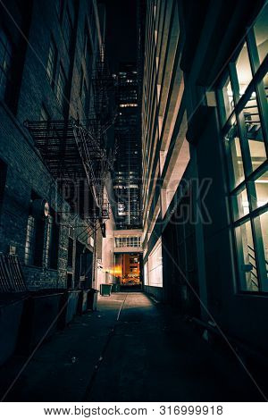 Dark And Eerie Urban City Alley At Nightd A Poster Id