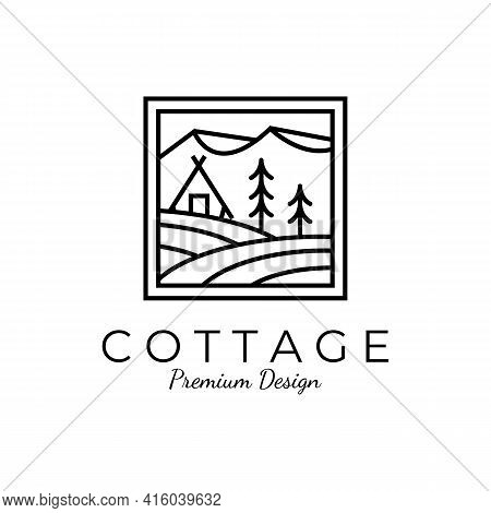 Cottage With Mountain Outdoor Logo Vector Symbol Illustration Design