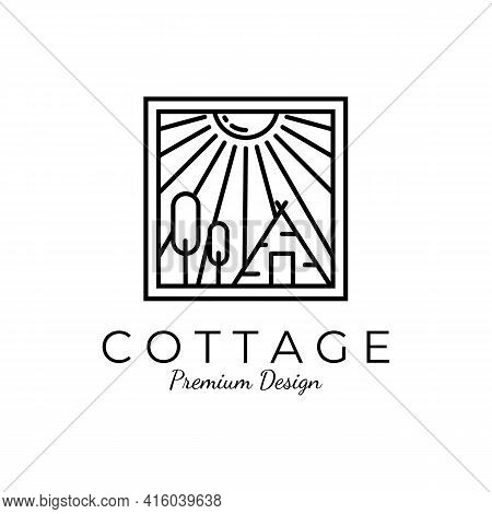 Minimal Cottage With Sunburst Icon Logo Vector Symbol Illustration Design