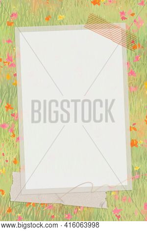 Frame on a blooming spring field