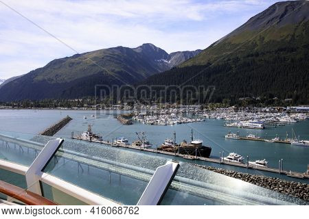 Seward, Alaska / Usa - August 08, 2019: Seward Port View From Cruise Ship Deck, Seward, Alaska, Usa