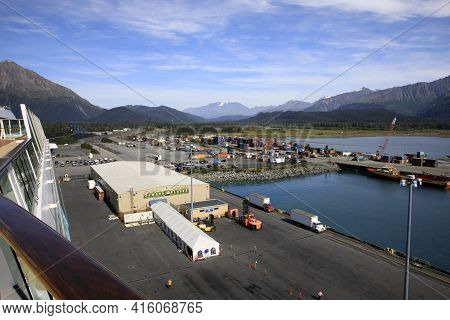 Seward, Alaska / Usa - August 08, 2019: Seward Port View From Cruise Ship Deck, Seward, Alaska, Usa