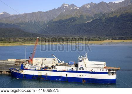Seward, Alaska / Usa - August 08, 2019: Boat In Seward Port, Seward, Alaska, Usa