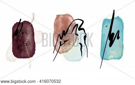 Abstract Modern Print Set. Logo. Wall Art. Poster. Business Card. Teal Blue Brown Frames. Boho Beaut