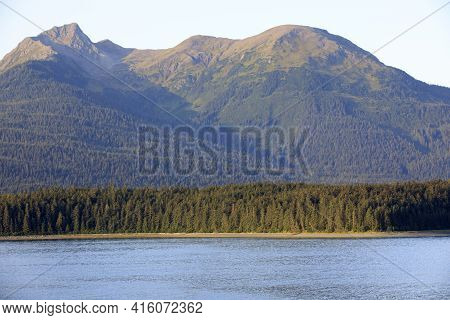 Juneau, Alaska / Usa - August 08, 2019: View From Ship Cruise Deck Near Juneau, Juneau, Alaska, Usa