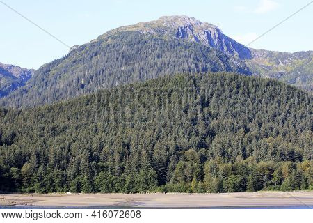 Juneau, Alaska / Usa - August 08, 2019: View From Ship Cruise Deck Near Juneau, Juneau, Alaska, Usa
