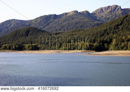 Juneau, Alaska / Usa - August 08, 2019: View From Ship Cruise Deck Near Juneau, Juneau, Alaska, Usa