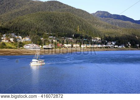 Juneau, Alaska / Usa - August 08, 2019: View From Ship Cruise Deck Near Juneau, Juneau, Alaska, Usa